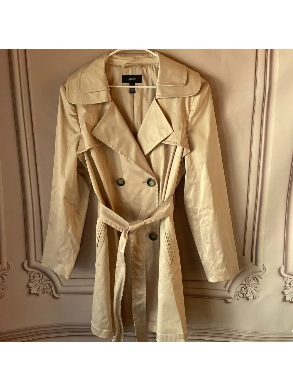 ✨ Alfani Trench Coat Belted Double Breasted Two Pockets Champagne XL NWOT